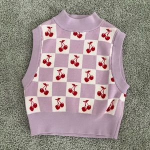 Forever 21- Turtle neck purple cherry checkered cardigan